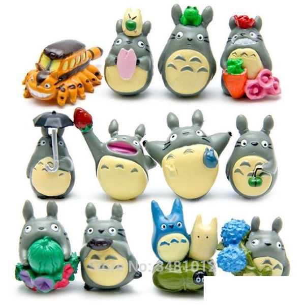 Artículos novedosos 12pcs studio ghibli totoro mini resina acción figuras Hayao miyazaki toppers toppers figuras de jardín deco dhd7u