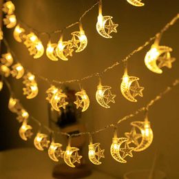 Nieuwe items 15m 10Led Moon Star Eid Mubarak String Licht Ramadan Decoraties voor Home 2023 Ramadan Kareem Islamitische moslimfeest Eid Al Adha Z0411