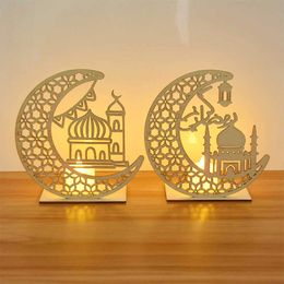 Articles de nouveauté 1pc bougies lumière LED Eid Mubarak ornement en bois lune Ramadan décoration pour la maison musulman Islam EID fête faveurs Z0411