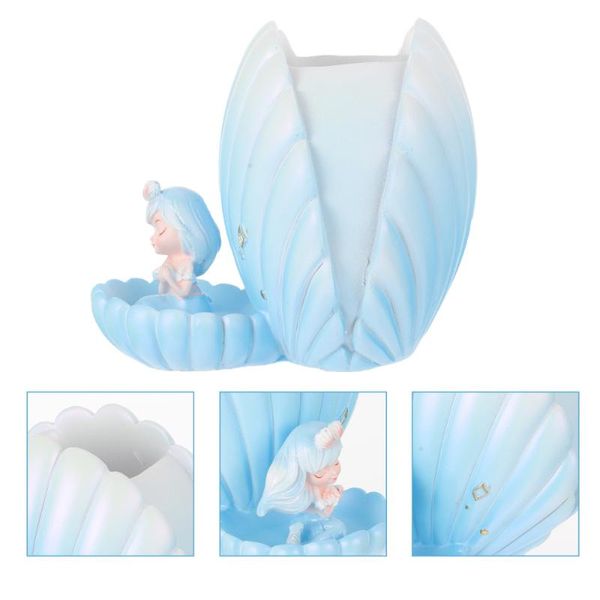 Articles de fantaisie 1Pc Pot de brosse décoratif Adorable décoration de la maison Unique Résine Artisanat Bleu