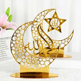 Nieuwe items 1 pc Eid Mubarak Acryl ornament Ramadan Desktop Goud Silver Star Moon Hollow Out Decoratie Islamitische Moslim Party Decor Leveringen Z0411