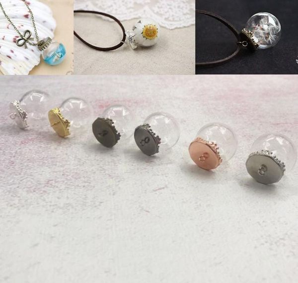 Artículos novedosos 20x15mm Mini bola globo de cristal botella colgantes con tapa de corona globos huecos vacíos burbuja colgante accesorio de joyería