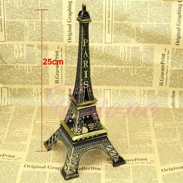 Articles de nouveauté 25CM Bronze Tone Paris Tour Eiffel Figurine Statue Vintage Alliage Modèle G230520