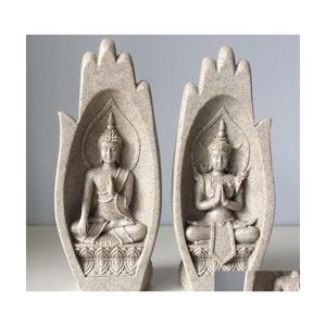 Articles de nouveauté 2pcs Mains Scptures Statue de Bouddha Moine Figurine Tathagata Inde Yoga Décoration de la maison Accessoires Ornements Drop T20070 Dhqbd