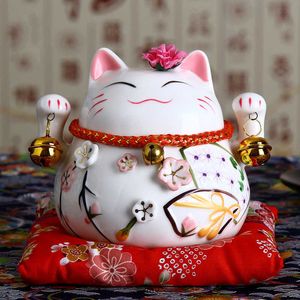 Articles de fantaisie 4,5 pouces japonais en céramique chat porte-bonheur Maneki Neko décoration de la maison ornements cadeaux d'affaires Fortune chat tirelire Feng Shui artisanat G230520