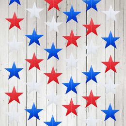 Nieuwe items 4m Red White Blue Star Paper Banners American Independence Day USA 4 juli Party Decoration Diy Hangende Bunting Garland Flag Z0411