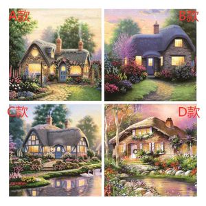 Articles de nouveauté 5D brodé diamant peintures faites à la main petite maison paysage et rhin croix couronnes mosaïque décoration de la maison