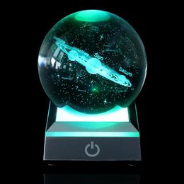 Articles de nouveauté 60cm 80cm K9 Système solaire en cristal Planète Globe 3D Boule de soleil gravée au laser avec interrupteur tactile Base de lumière LED Astronomy2298