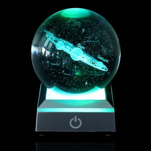 Articles de nouveauté 60cm 80cm K9 Système solaire en cristal Planète Globe 3D Boule de soleil gravée au laser avec interrupteur tactile Base de lumière LED Astronomy195O