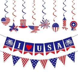 Nieuwe items Amerika Independent Day Party Decoration Fourth of July USA Hang Banner Flag Decoration Set voor verjaardag Wedding Party Z0411