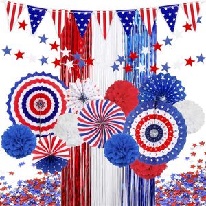 Articles de fantaisie Drapeau américain Fans de papier Décoration patriotique Set Star Pull Flower Rideau pour le 4 juillet American National Day Party Decor Z0411