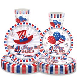 Nieuwheid items American Independence Day Hat Balloon National Flag Disposable Telare Set Happy 4th of juli USA National Day Party Decor Z0411