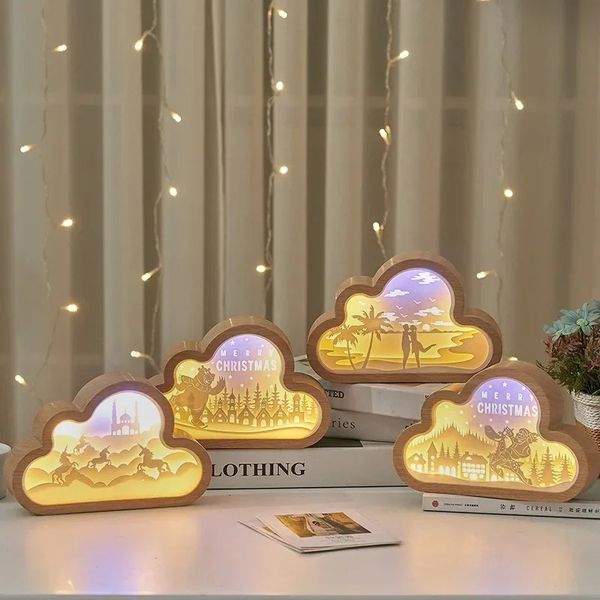 Articles de nouveauté Décoration de chambre Veilleuse Style nuage Lumière et ombre Lampe à découper en papier Cadeau créatif 3D Cadeau d'anniversaire de Noël Lampe à LED 231113