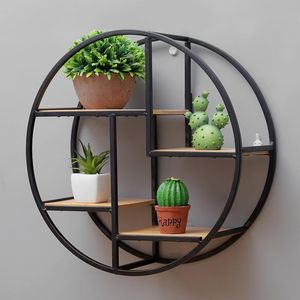 Nieuwheid items Creative Modern Home Ronde Wood Mount Flower Planter Boek opslagplank Rack Pot Holder Stand Room Achtergrond Wall Decor 221129