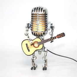 Articles de nouveauté Creative Vintage Microphone Robot Tactile Gradateur Lampe Table À Main Guitare Décoration Bureau À Domicile Bureau Ornements263W