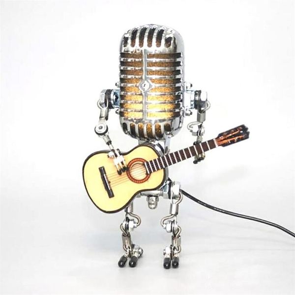 Artículos novedosos Micrófono vintage creativo Robot Touch Dimmer Lámpara Mesa Guitarra de mano Decoración Oficina en el hogar Adornos de escritorio 234r