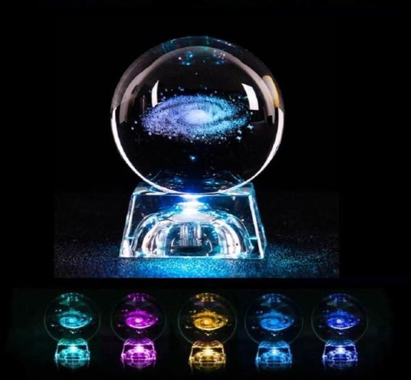 Artículos novedosos Bola de cristal 3D Galaxy Milu Deer Modelo Globo de cristal con base LED Lámpara K9 Luz nocturna Luminoso Hogar colorido