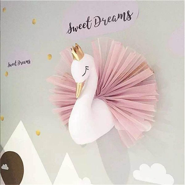 Articles de nouveauté Mignon 3D Golden Crown Swan Wall Art Suspendu Fille Poupée En Peluche Jouet Tête D'animal Décor pour Chambre D'enfants Anniversaire Cadeau De Mariage 230428