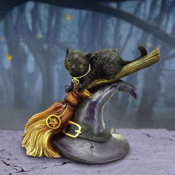 Artículos novedosos lindos gatos negros hechizados adornos mágico gato figurado mesa de arte de arte miniatura gótica decoración del hogar del escritorio de halloween j230815