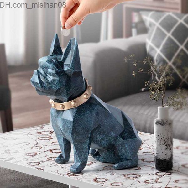 Articles de nouveauté Style européen Géométrie Bouledogue Français Résine Statue Tirelire Creative Home Decor Coin Boîte De Rangement Enfant Cadeau Tirelire WX3 T200619 Z230630