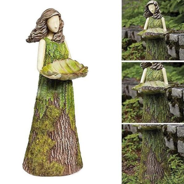 Articles de nouveauté Conte de fées forêt fille mangeoire à oiseaux résine artisanat extérieur jardin statue cour pelouse décoration résine ornements