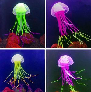 Articles de nouveauté Méduses artificielles fluorescentes pour décoration de réservoir de poissons d'aquarium Ornements de méduses en silicone non toxique Accessoires sous-marins