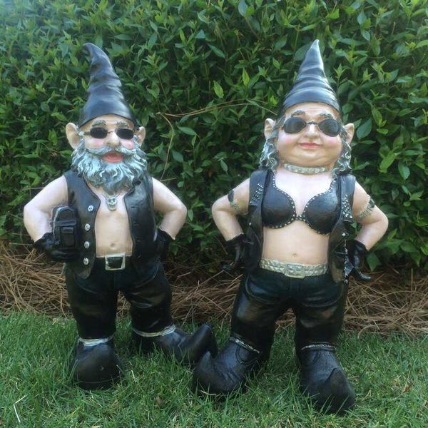 Novità Articoli Gnomi Biker Dude Babe Motorcycle Gnome Garden Biker Gnome Coppia Statue Resina 16cm Figurine G230520