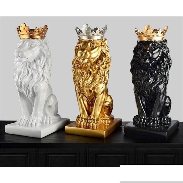 Articles de nouveauté Gold Crown Lion Statue Artisanat Décorations de Noël pour la maison Scpture Esctura Décoration Accessoires T200330 Drop D Dhn0C