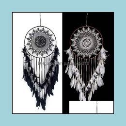 Nieuwheid items Home Decor Garden Large Boho Dream Catcher Nordic White Black Rame Wall Hanging For Wedding Girls Room Decoratie Drop Deliv