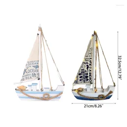 Nieuwigheidsartikelen Woondecoratie Houten zeilboot Model Decor Set Strand Nautisch Thema Marineblauw en Wit Canvas Zeil Conch