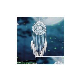 Nieuwheid items Indian Style Handmade Lace Dream Catcher Windchimes With White Feather Car Wall Hanging Dreamcatcher Home Decoration of DHKF3