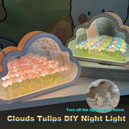 Noviteiten INS Handgemaakte DIY Cloud Tulp Spiegel Klein Nachtlampje INS Meisje Hart Woonkamer Desktop Decoratie Verjaardagscadeau Vakantiecadeau 230808