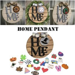 Nouveauté Articles Interchangeable Home Sign Kit en bois saisonnier suspendu la porte de porte d'entrée décoration murale UACR Lettres décoratives 2730