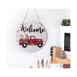 Nieuwe items Interchangable Seizoensgebonden Red Truck Welcome Deur Sign houten ronde hanger kransen borden voor boerderij woningdecor drop d dhlth