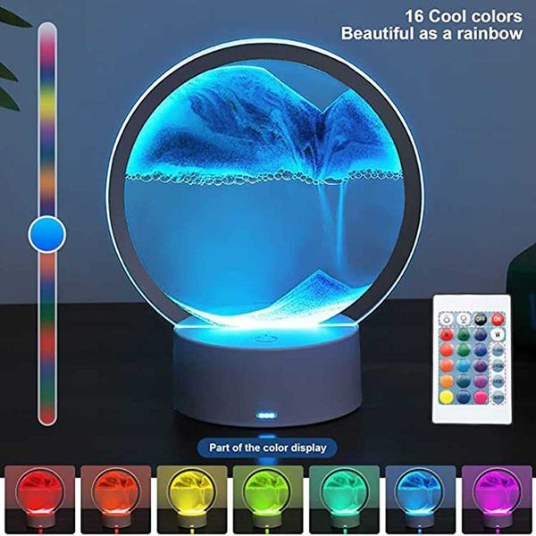 Articles de nouveauté LED RVB Sandscape Lampe Mobile Sable Art Veilleuse avec 7 Couleurs Sablier Lumière 3D Deep Sea Affichage Décoration de La Maison Nouvel An Cadeau G230520