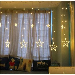 Artículos novedosos luces de cuerda LED Pentagram Cortina de estrella Luz Fairy Boda Cumpleaños de Navidad Decoración de interiores 110V/220V DRO DH2JO