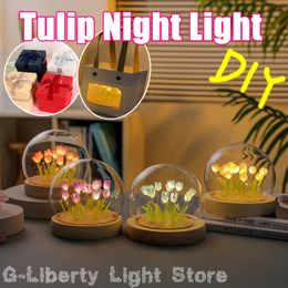 Novidade Itens LED Tulip Night Light Móveis Feitos à Mão Decoração USB DIY Lâmpada de Cabeceira Simulação Flor Lâmpada de Mesa Ambiente Lâmpada para Presente 230808