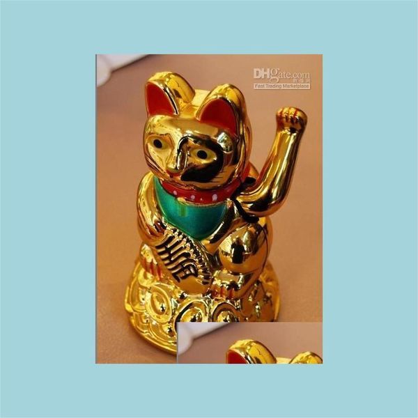 Artículos de novedad Lucky Cat Chinese Feng Shui Agitando Riqueza Fortuna Mano Oro con caja al por menor Regalo Drop Entrega Home Garden Dhgkb