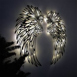 Artículos novedosos alas de ángel de metal escultura de pared iluminar alas de ángel de ángel decoración de arte de la pared grande placas de decoración de pared de hierro antiguo con LED 230625