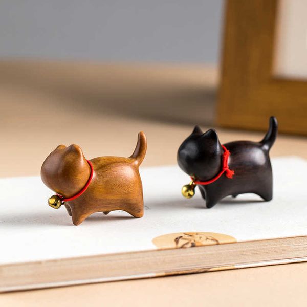 Artículos novedosos Mini Madera Natural Gato Perro Miniaturas Talladas a mano Cachorro de madera Figuras de gatito Decoración de la habitación Accesorios de decoración del hogar Envío gratis G230520