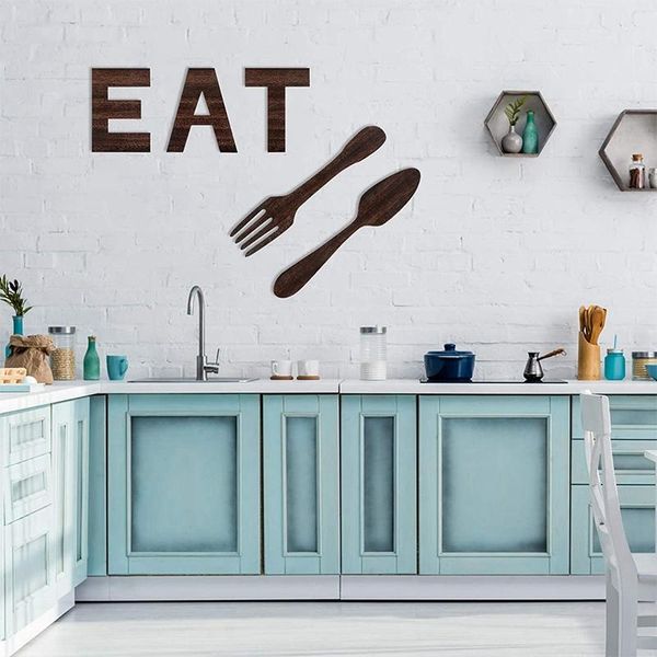 Artículos novedosos MLGB Set de EAT Sign Tenedor y cuchara Decoración de pared Decoración de madera rústica Letras colgantes para arte