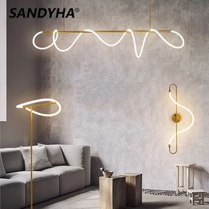 Noviteiten Moderne Led-kroonluchter Dimbaar Lang Gouden Home Decor Hanglamp Keuken Woonkamer Slaapkamer Naast Binnenverlichting 231121