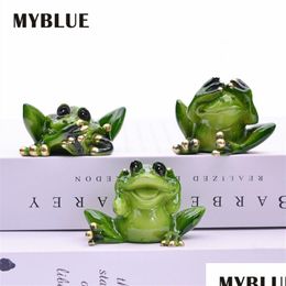 Myblue 3 stks/set Don't Talk Listen Look Kikker Beeldje Miniatuur Fairy Garden Nordic Home Kamerdecoratie Accessoires C0 Dhckp