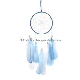 Nouveauté Articles Nouveau Double Cercle Blanc Plume Dream Catcher Avec Led Fée Lumière Tenture Décoration Pour Chambre Tente Plafond De Dheh7