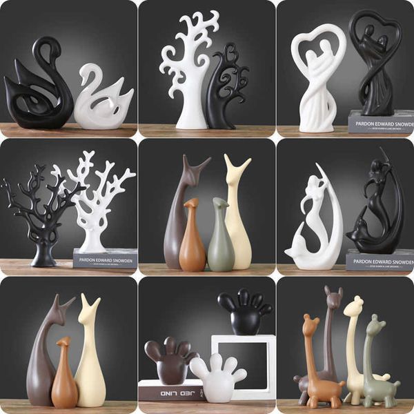 Artículos novedosos Nordic Grey Cute Deer Rabbit Elephant Cerámica Adornos Gabinete Tienda Bar Figuritas Decoración Hogar Sala de estar Escultura Artesanía G230520