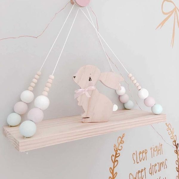 Artículos de novedad Decoración nórdica para niños Borlas Estante de almacenamiento Estante Colgante de pared Juguetes de madera Modelo Bebé Habitación para niños Muebles Artic Decoración del hogar 221129