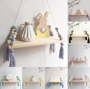 Articles de nouveauté Style nordique perles colorées gland étagère murale en bois décoration de clins chambre d'enfants magasin de vêtements pour enfants présentoir 221129