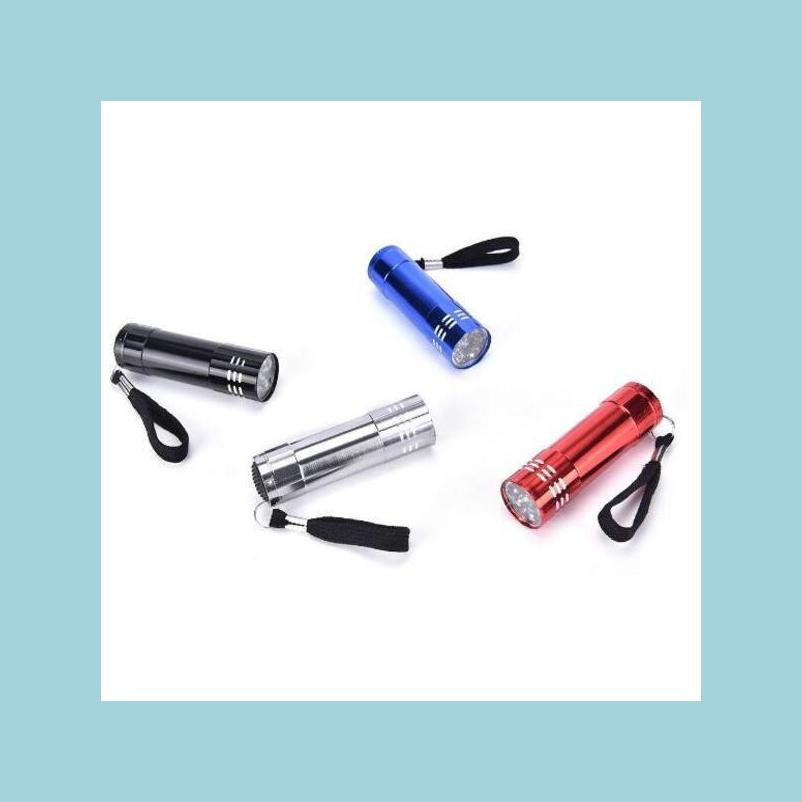عناصر الجدة عناصر الجدة 4 ألوان Mini Portables UV Torch Tra Tra Violet 9 LED Flashlight Taluminium Drop Drops