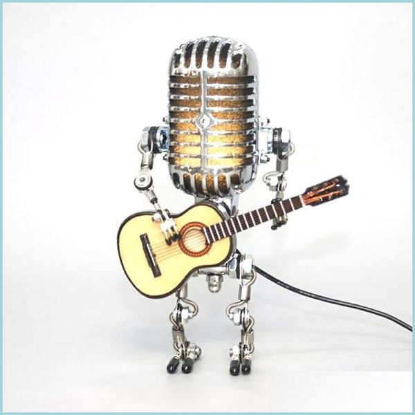 Artículos novedosos Artículos novedosos Creative Vintage Micrófono Robot Touch Dimmer Lámpara de mesa Guitarra de mano Decoración Oficina en el hogar Escritorio Dhwj4