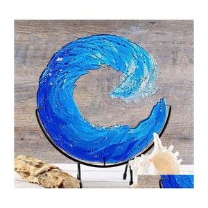 Articles de nouveauté Ocean Wave Fusionné Verre Scpture Gradient Bleu Ornement Décoration Vagues Forme Résine Art Artisanat Pour La Décoration Intérieure Drop Deli Dhtcw